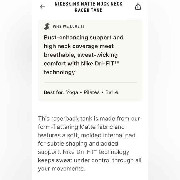 NikeSKIMS Matte Mock Neck Racer Tank. Obsidian. XL. Like New! - Picture 7 of 7